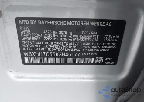 2019 BMW X1 Sdrive28I z USA, uszkodzony, nr VIN WBXHU7C55K3H45177